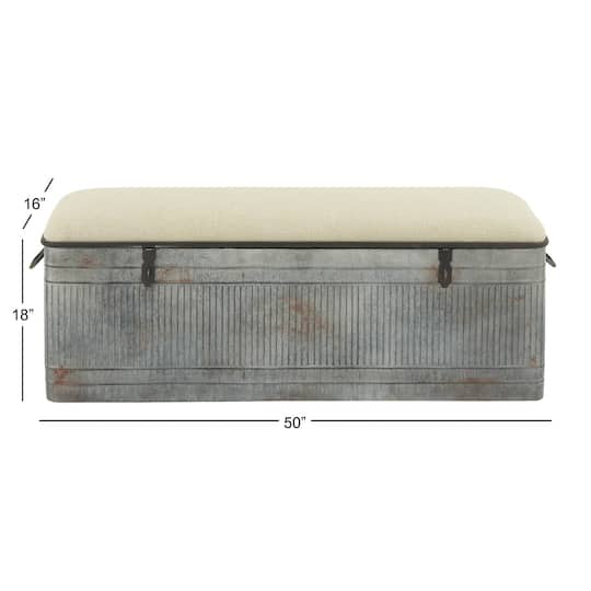 Grey Iron & Fabric Farmhouse Bench